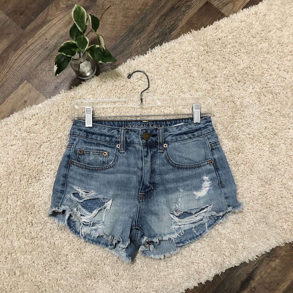 American Eagle Size 0 Distressed High Rise Festival Denim Shorts